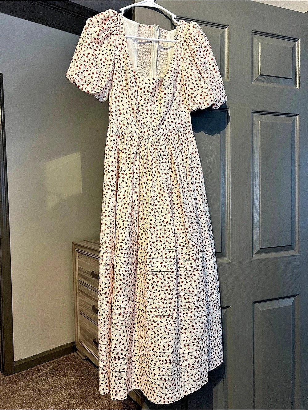 Reformation Marella Linen Dress Floral White & Red